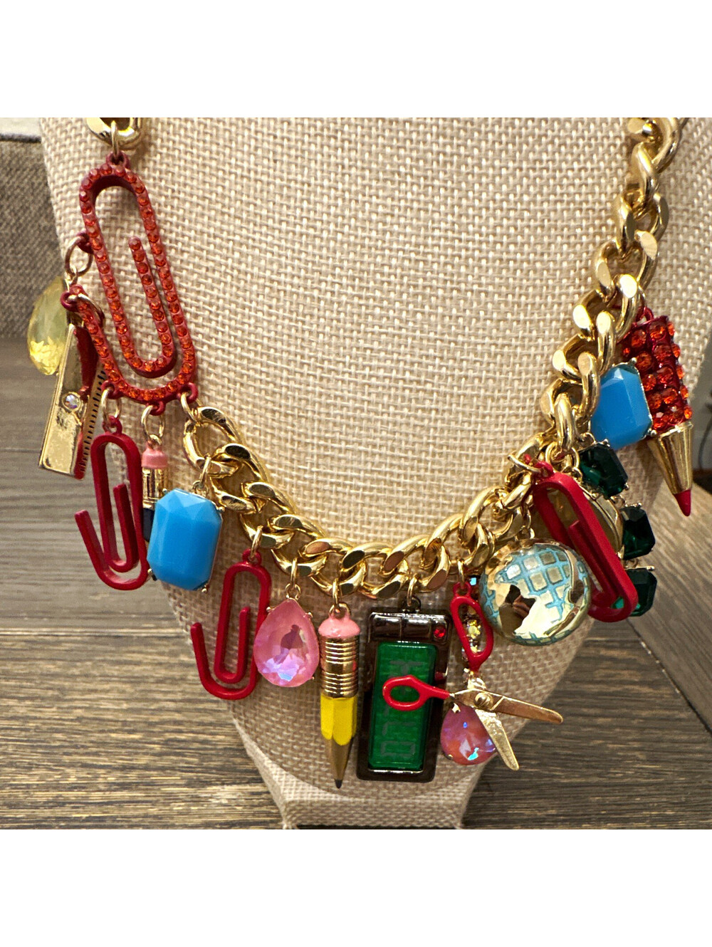 Betsey Johnson Gold Tone Necklace 20” School Pencil charms